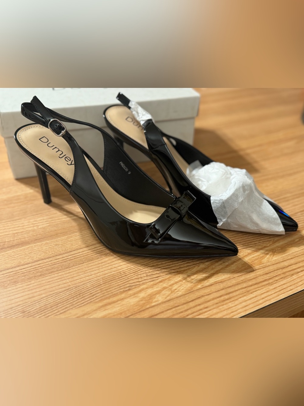 Patent Black Pointed Slingback Heels